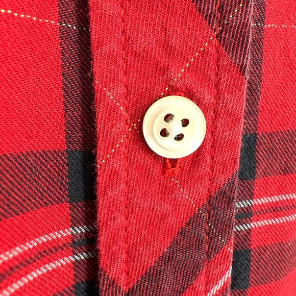 Talbots Medium Red Gold Metallic Plaid Long Sleeve Christmas Blouse Shirt TOp - Picture 5 of 7